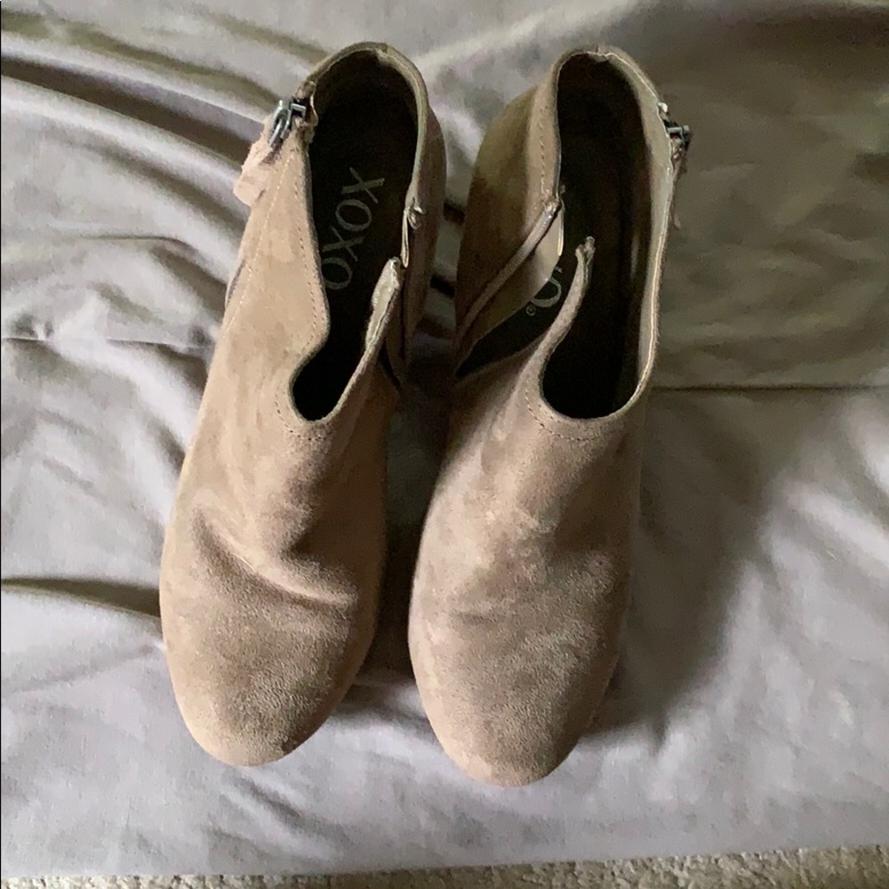 Tan booties with a heel